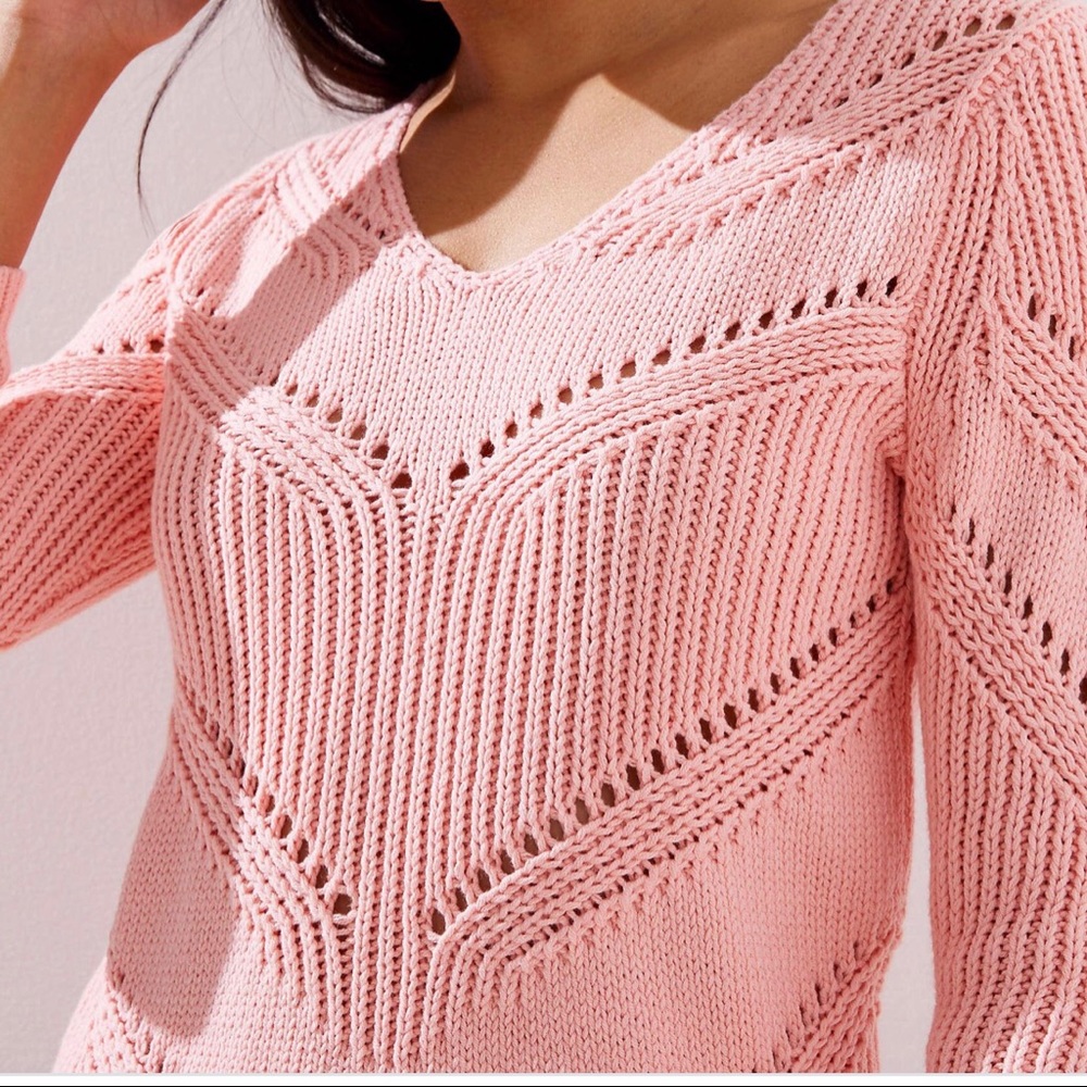 LOFT Pink Pointelle Scoop Back Sweater NWT - Picture 5 of 8